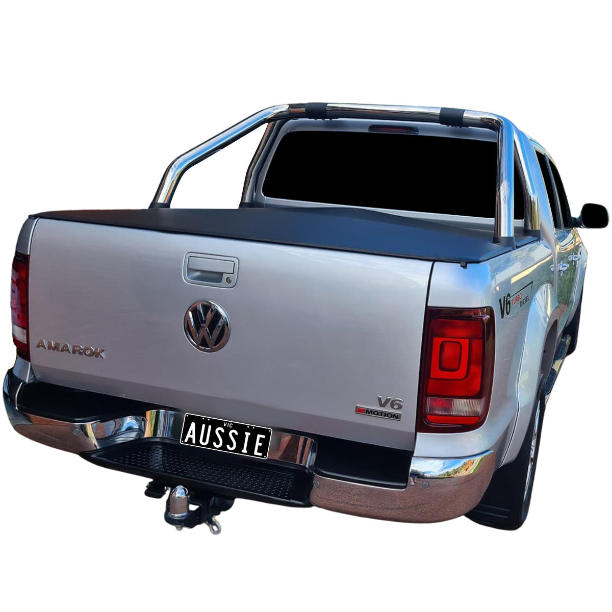 Aussie Tonneaus Clamp On Pro Drill-Less Tonneau Cover To Fit Volkswagen Amarok Dual Cab Fitted With Factory Sports Bars (2011 to Current)