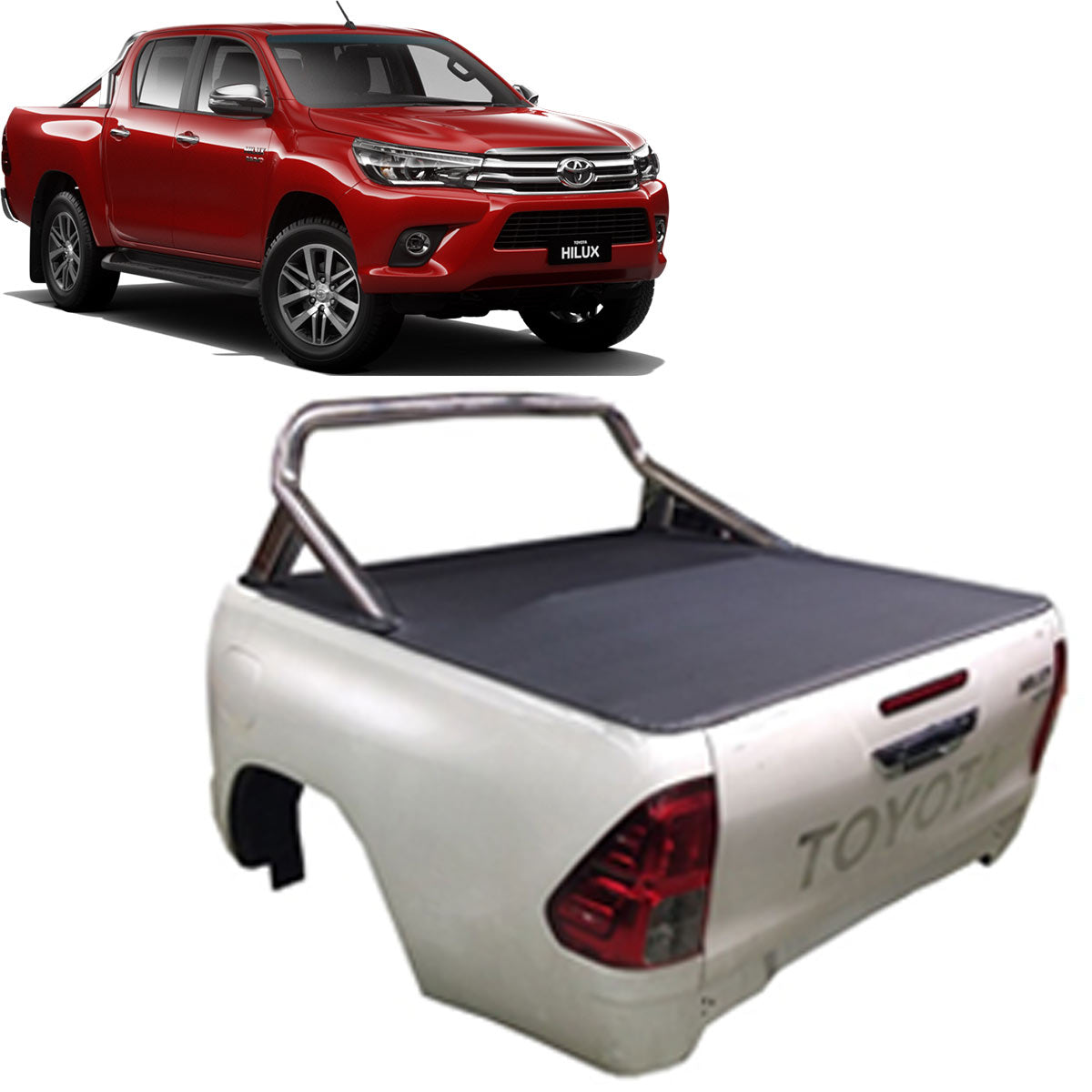 Aussie Tonneaus Replacement Clip On Tonneau Cover To Fit Toyota Hilux A Deck SR5 Dual Cab Fitted with Factory Sports Bars - Fits Genuine Hardware Only - (October 2015 to Current)